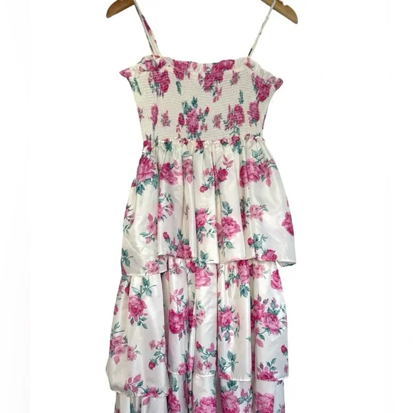 LoveShackFancy x Target Elise Floral Tiered Midi Dress Limited XS Pink White - Picture 6 of 8